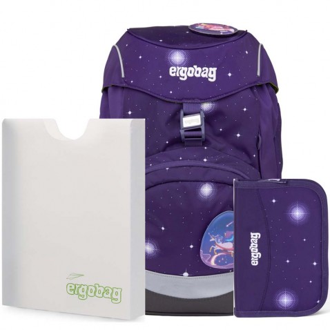 Iskolatáska szett Ergobag prime Galaxy lila hátizsák + tolltartó + füzetbox