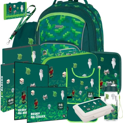 OXYGO Playworld Pixel iskolai hátizsák – 13 darabos szett