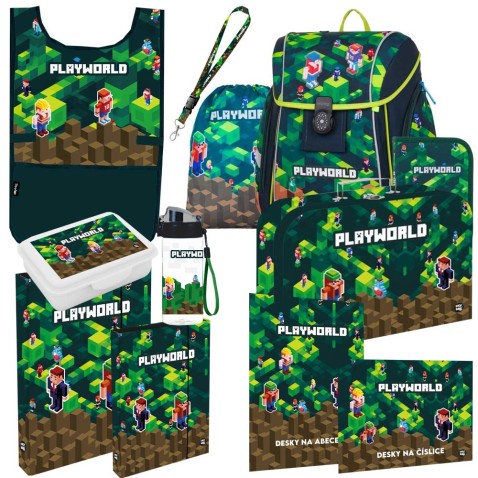 Oxybag PREMIUM LIGHT Playworld 25 iskolatáska elsősöknek, 12 részes készlet