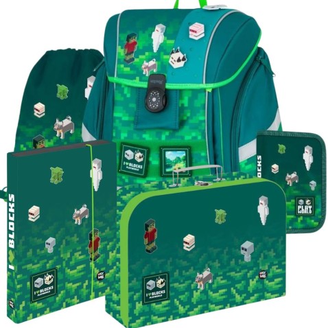 Oxybag Premium Light Playworld Pixel iskolatáska – 5 darabos szett