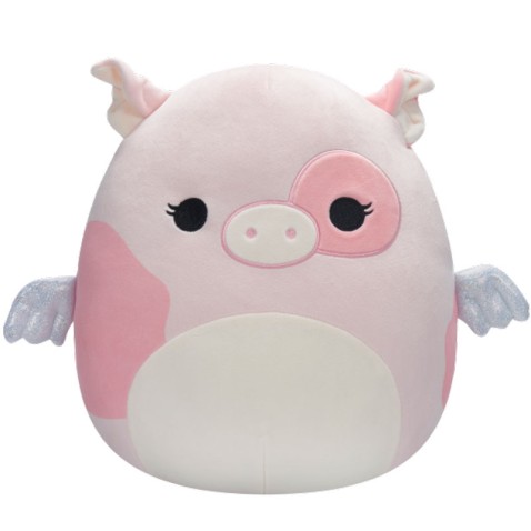 SQUISHMALLOWS Rózsaszín foltos malacka szárnyakkal - Peety, 30 cm