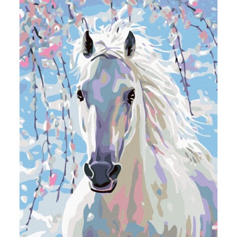 Fehér ló - gyémántfestés kereten 40x50 cm