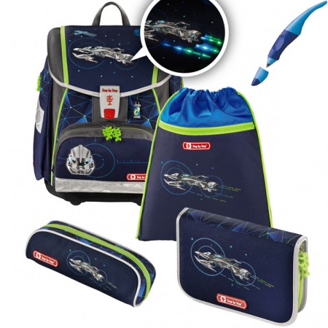 Iskolatáska Hama Step by Step Flash villogó,  űr kalóz 4db. szett