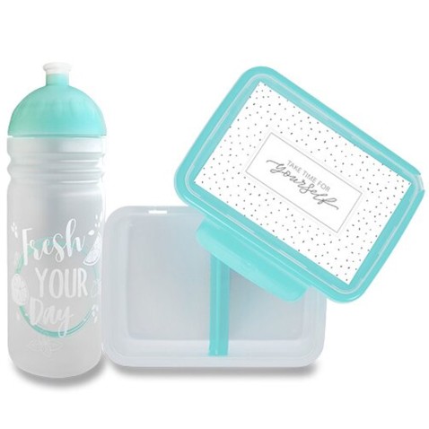 Egészéges kulacs és uzonna doboz Fresh türkiz