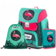 Premium Flamingó iskolatáska 3db. szett és A4-es füzettartó box ajándékba