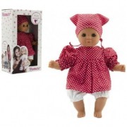 Doll / Baby Hamiro 30cm, szövet testruha piros + fehér pöttyös + sál