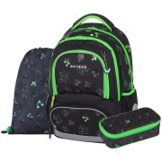 OXY NEXT Green cubes iskolatáska, 3 részes szett