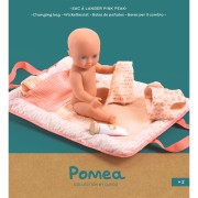 Baby Pomea - přebalovací taška pro panenky - růžová s ptáčkem