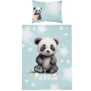 Baby Panda kék ágyneműhuzat kiságyba